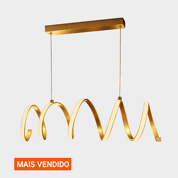 Lustre Pendente Led Moderno Espiral Dourado 50cm 3 Em 1