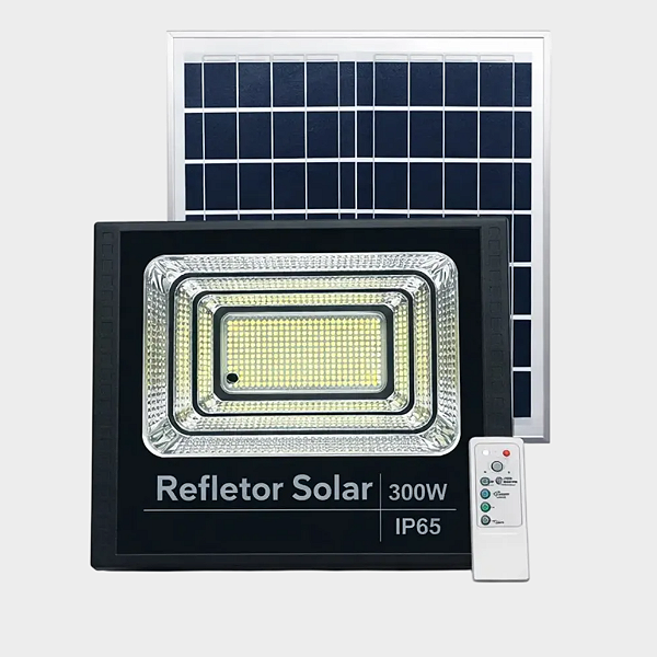Refletor Holofote Solar 300w 6000k+placa Solar Prova D´água