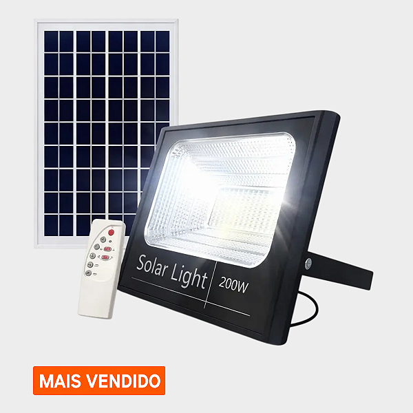 Refletor Holofote Solar 200w 6000k+placa Solar Prova D´água