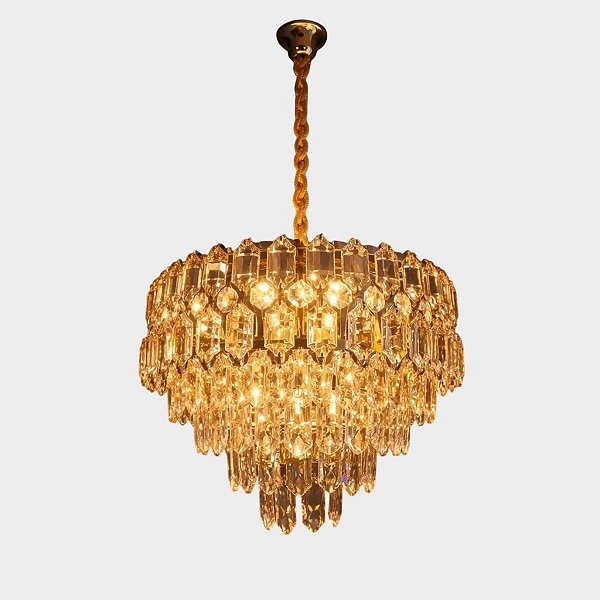 Lustre Pendente De Cristal Dourado 50cm Redondo Luxo