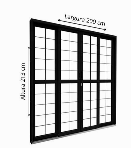 PORTA DE AÇO DE CORRER CENTRAL COM GRADE QUADRADA 2 FOLHAS MOVEIS E 2 FIXAS - RIOBRAS AÇO