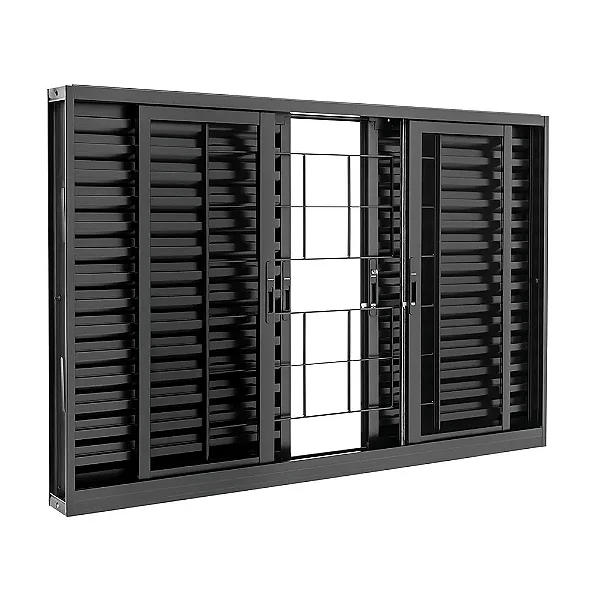 JANELA DE AÇO VENEZIANA DE CORRER PRETA PRATIKA BLACK COM GRADE QUADRICULADA 6 FOLHAS