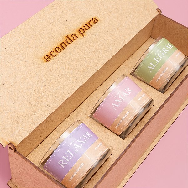 Box Equilibrium - 3 Velas de 100g Essências de Macarons, Alecrim e Lavanda