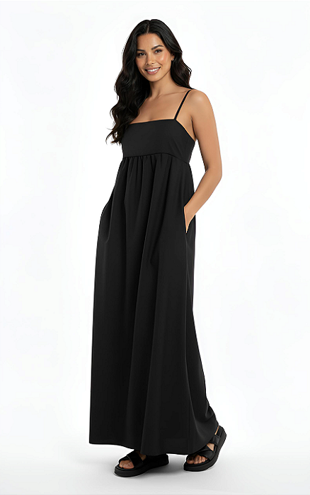 Vestido Longo Algodão Preto