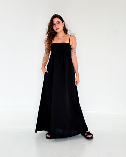Vestido Longo Algodão Preto