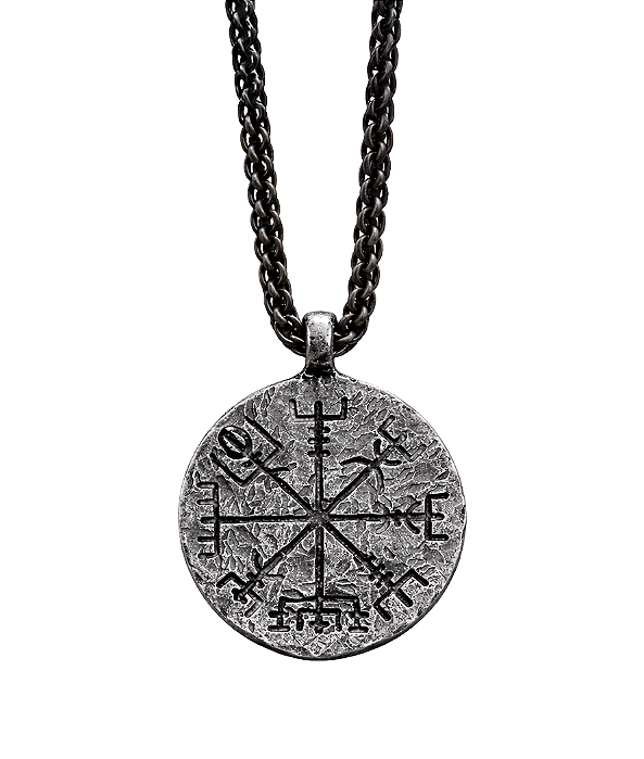 Colar com pingente Bússola Viking Rúnica