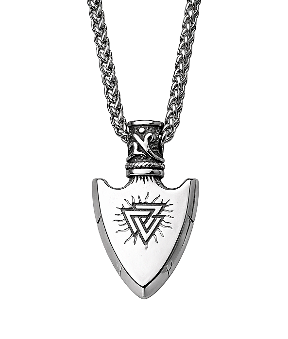 Colar com pingente lança Valknut de Odin Cromo