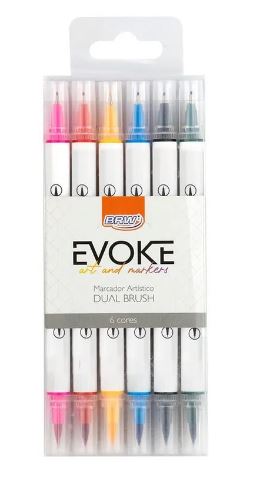Kit Caneta Brush Pen Evoke Dual - 6 cores