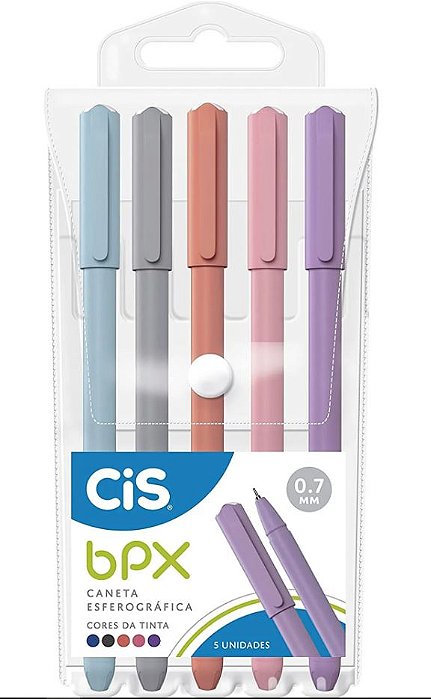 Caneta Esferográfica BPX - 0.7mm - Kit com 5 cores