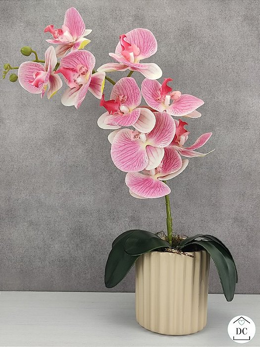 Arranjo de Orquídea Artificial Rosa com Vaso Bege - Decor Centro | Loja  Online de Artigos de Decoração