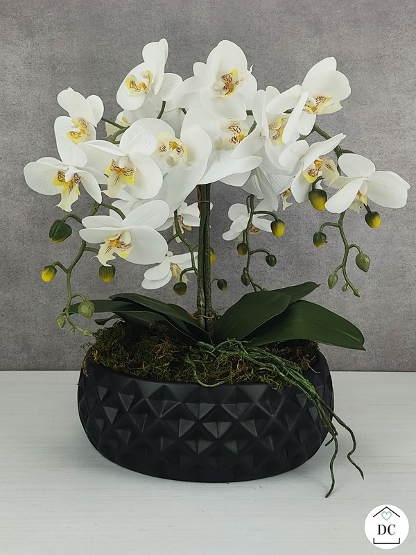 Decor Centro | Arranjo Orquídea Branca com Vaso Preto Fosco - Decor Centro  | Loja Online de Artigos de Decoração