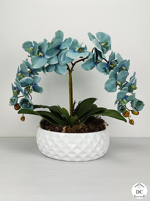 Decor Centro | Arranjo Orquídea Azul com Vaso Branco - Decor Centro | Loja  Online de Artigos de Decoração