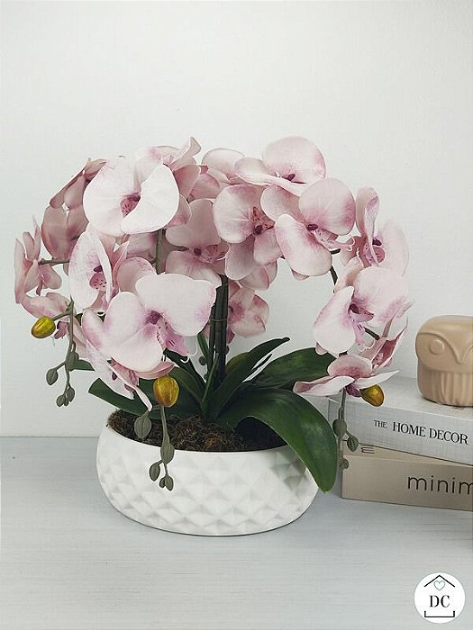 Decor Centro | Arranjo Orquídea Rosa e Branca com Vaso Branco - Decor  Centro | Loja Online de Artigos de Decoração