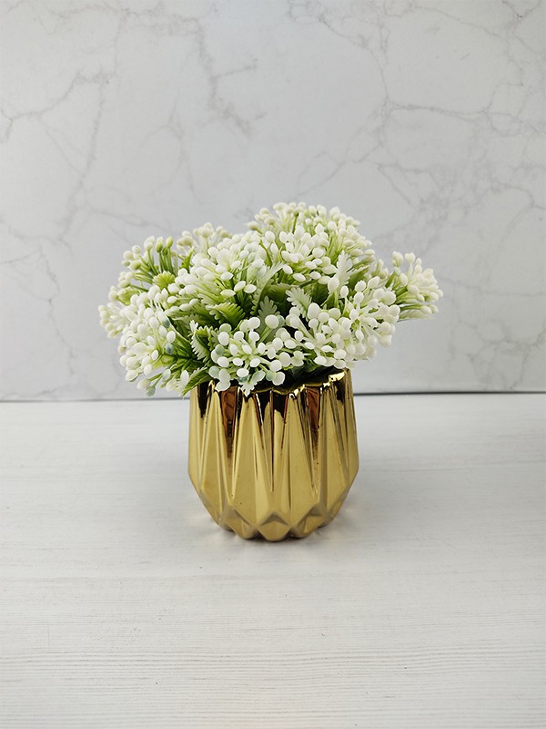 Decor Centro | Vaso Dourado com Flor Artificial Branca - Decor Centro |  Loja Online de Artigos de Decoração