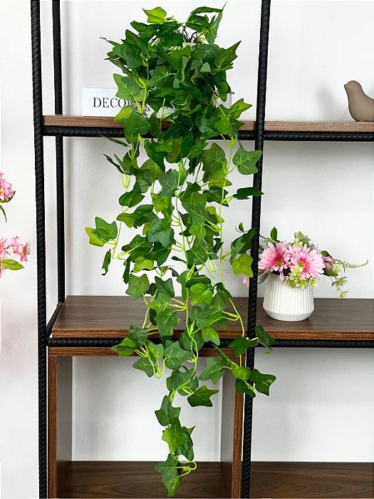 Pendente Folhagem Hera 1m Artificial Vaso Cerâmica Branco