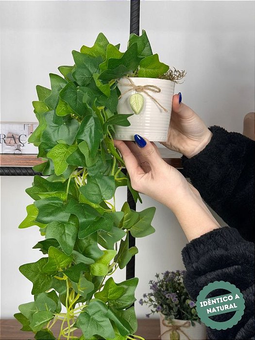 Pendente Folhagem Hera 1m Artificial Vaso Cerâmica