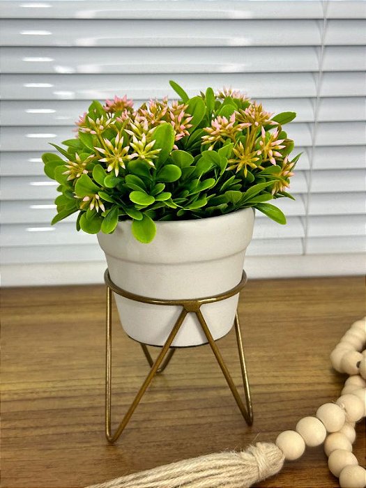 Cachepot OffWhite com Suporte e Planta Artificial