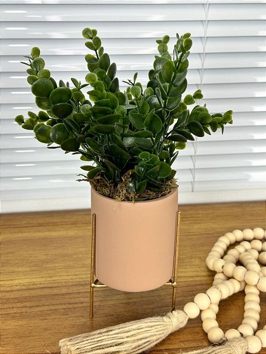 Vaso Cerâmica Terracota Suporte Metal G com Eucalipto Artificial