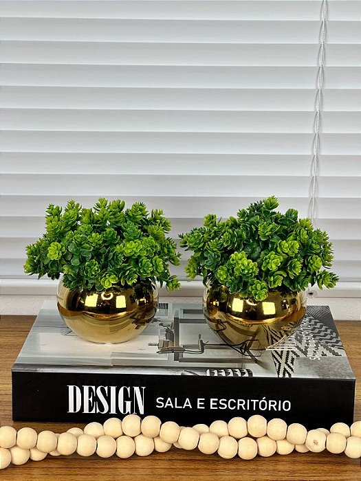 Duplinha de Vasinho Cerâmica Dourado com Verdinho