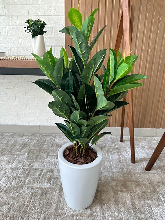 Árvore Ficus Elástica Artificial 95cm Vaso Polietileno Branco