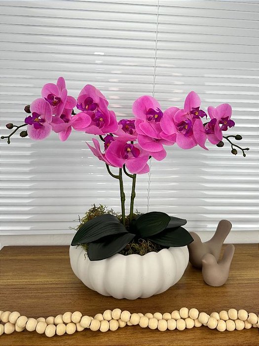 Arranjo de Orquídea Artificial Rosa Vaso Gomo OffWhite