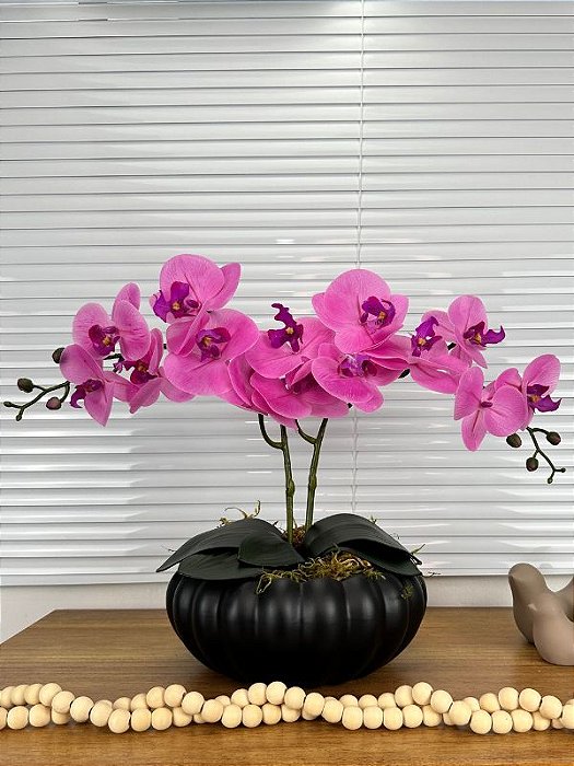Arranjo de Orquídea Artificial Rosa Vaso Gomo Preto