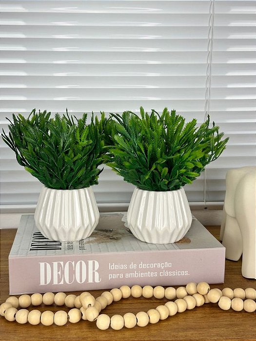2 Vasinhos Cerâmica M com Mini Samambaia Artificial