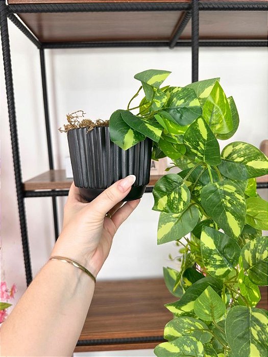 Pendente Artificial Jiboia Verde/Creme 100cm Vaso Preto