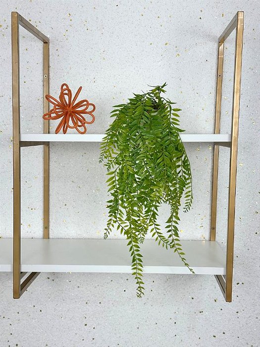 Planta Pendente Artificial Samambaia 55cm Vaso Cerâmica Branco