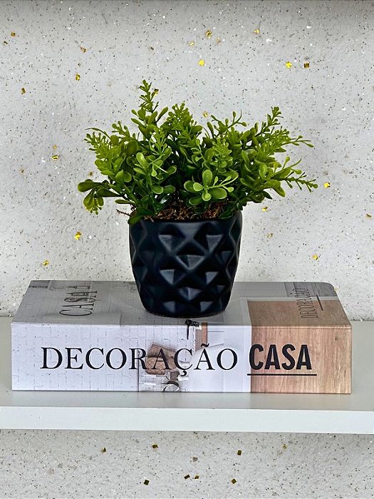 Arranjinho Artificial 20cm Vaso Preto Cerâmica