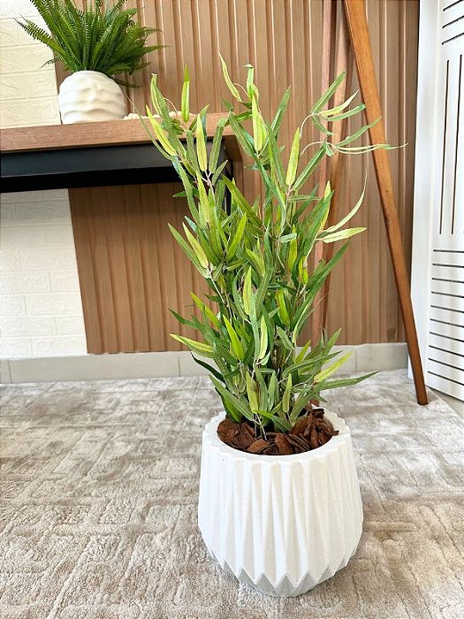 Bambu Toque Real 70cm Vaso Polietileno Branco