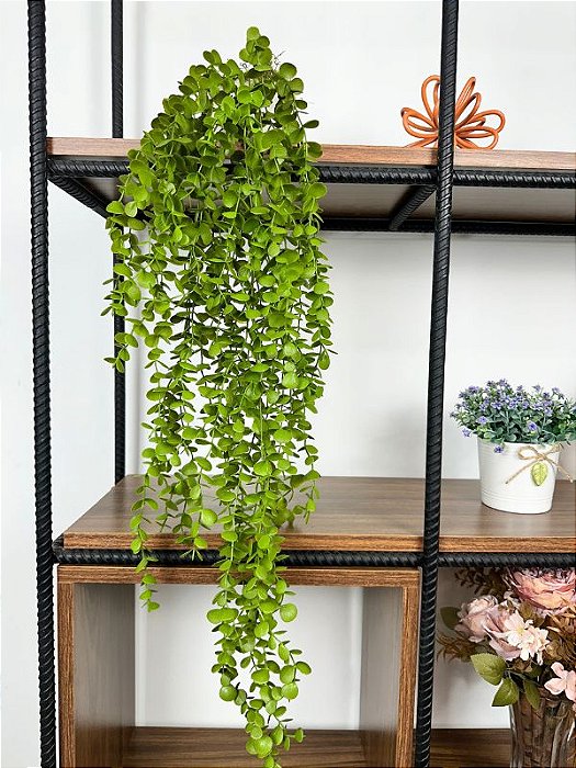 Planta Artificial Pendente Eucalipto 70cm Vaso Ceramica Branco