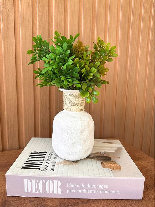 Vaso Orgânico Cerâmica Cordas Planta Artificial Verdinhos