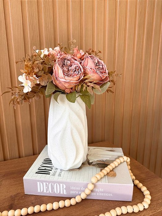 Arranjo Rosas Artificial Vaso Organico OffWhite