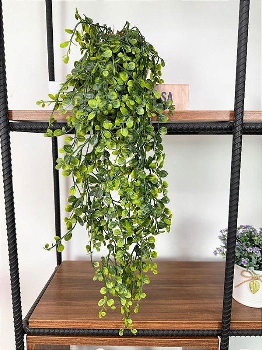 Planta Artificial Pendente Verde 60cm Vaso Sinus OffWhite