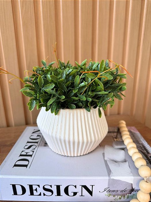 Vaso Cerâmica Sinus OffWhite com Pick Orelhinha Artificial