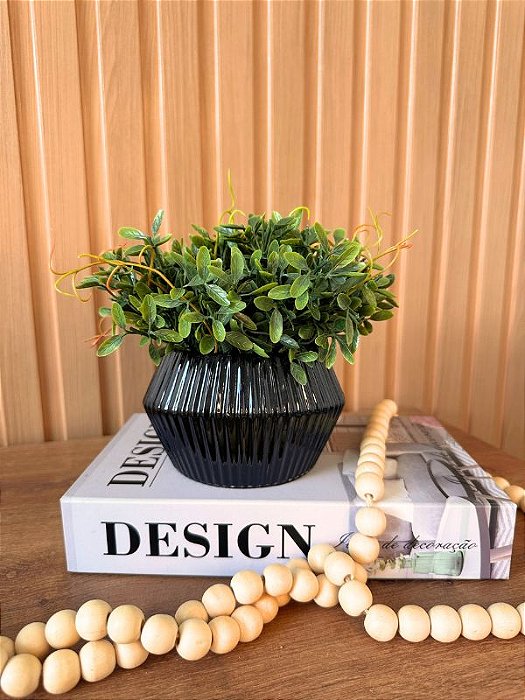 Vaso Cerâmica Sinus Preto com Pick Orelhinha Artificial