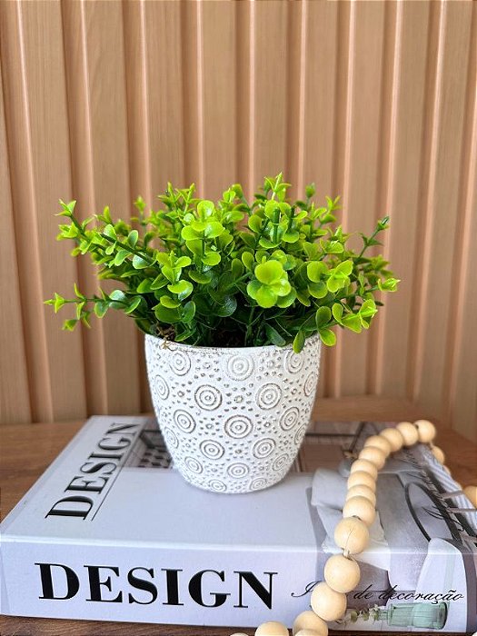 Arranjo Artificial Eucalipto Vaso Branco Cimento