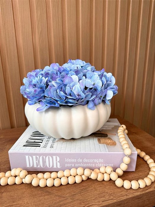 Arranjo de Hortensia Artificial Lilas Vaso Gomo OffWhite