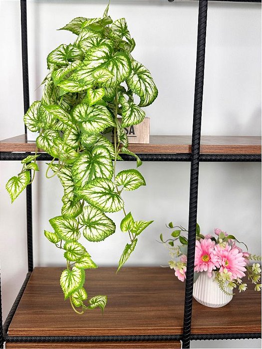 Planta Artificial Pendente 3D 60cm Vaso Ceramica Off White