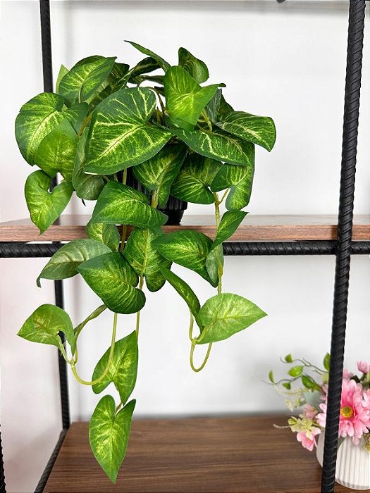 Planta Artificial Pendente 3D 40cm Vaso Ceramica Preto