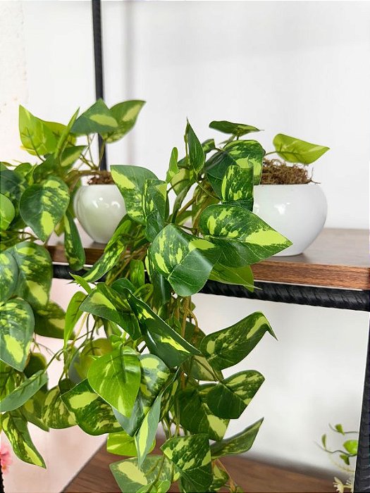 kit 2 Pendentes Jiboia Artificial 50cm Vaso Cerâmica Branco