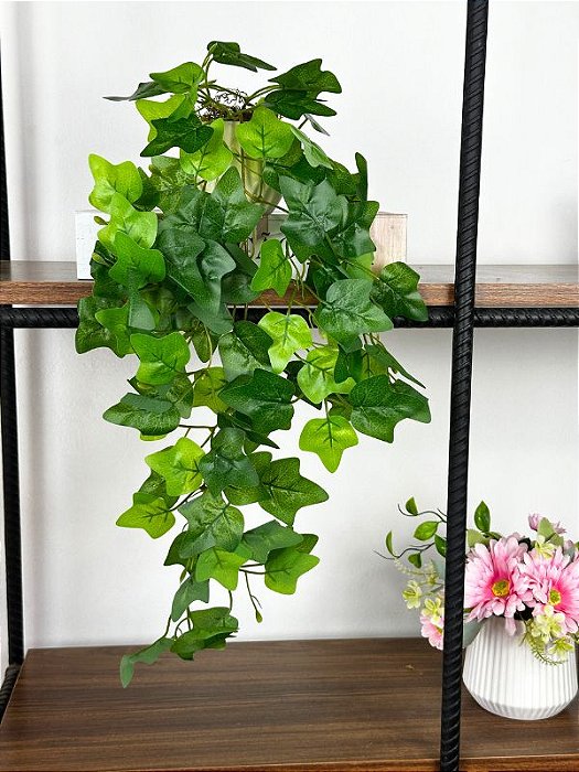 Pendente Artificial Hera 50cm Vaso Cerâmica Branco