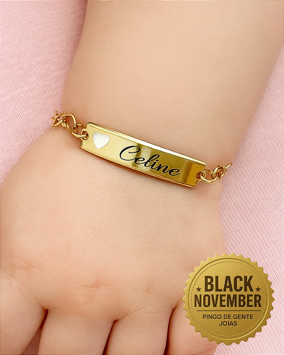 Pulseira Infantil Personalizada Coração Banhada a Ouro 18K