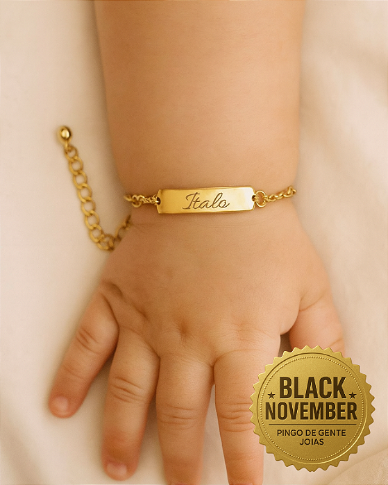 Pulseira Infantil Personalizada Lisa Banhada a Ouro 18K