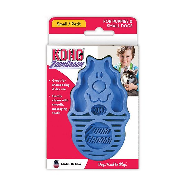 Escova de Borracha Kong ZoomGroom Azul para Cachorro P