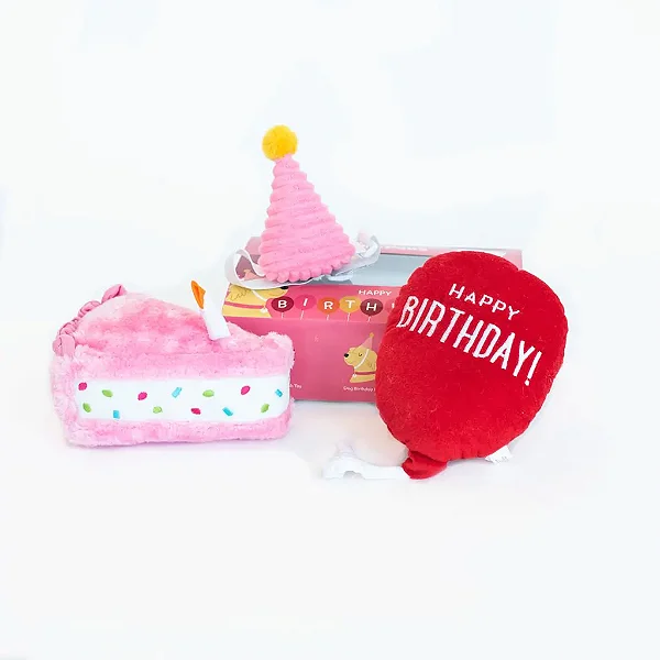 Pelúcia Pup Birthday Box Rosa 3un - Zippy Paws