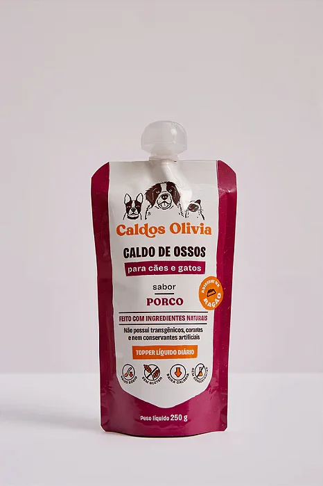 Caldo de Ossos Para Cães e Gatos Sabor Porco 250g - Caldos Olivia