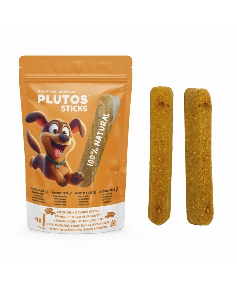 Plutos Stick Cheese & Peanut Butter Mordedor Natural para Cães P - 4un