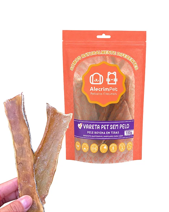 Vareta de Pele Bovina SEM PELOS 150g - Alecrim Pet